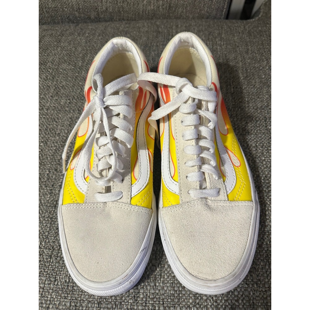Vans Old Skool Flame Custom Shoes Unisex Cream Yellow Red Fire Size 6.5 EUC